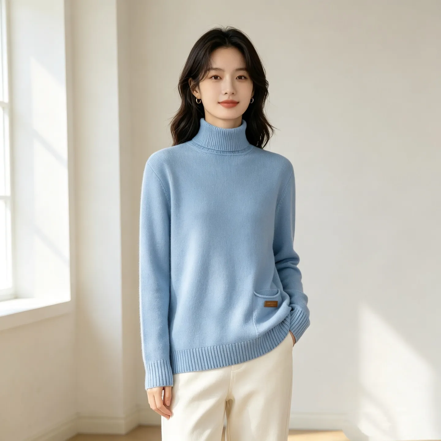 Louis Vuitton/Louis Vuitton pocket leather label turtleneck knitted sweater